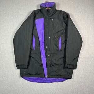 Vintage Edelweiss Ski Wear Mens M Neon 90s Jacket Coat Retro Y2K Black Purple